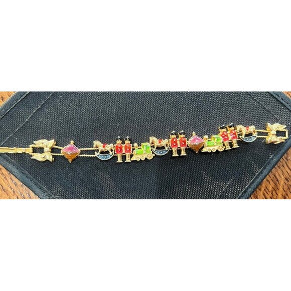 Vintage Signed S.P. Gold Tone Sliding Christmas Charm Bracelet 6.5” - Picture 2 of 6